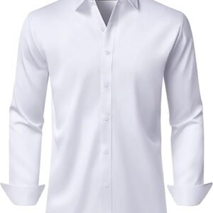 men's dress shirts long sleeve stretch wrinkle free wedding formal business button down shirt